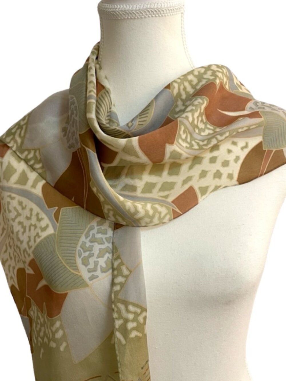 Liz Claiborne Abstract Floral Scarf | Neutral Sage, Taupe & Rust | 51" x 10"